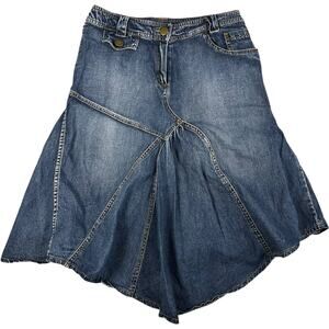 Surrealist Y2K Denim Panel Asymmetrical Hankerchief Skirt